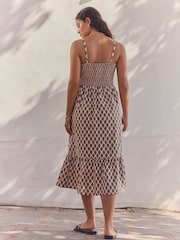 Khaki Green Button Down Midi Dress With Linen - Image 3 of 9