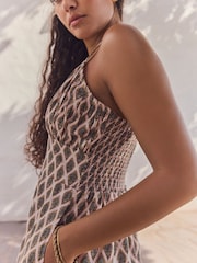 Khaki Green Button Down Midi Dress With Linen - Image 6 of 9