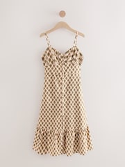 Khaki Green Button Down Midi Dress With Linen - Image 7 of 9