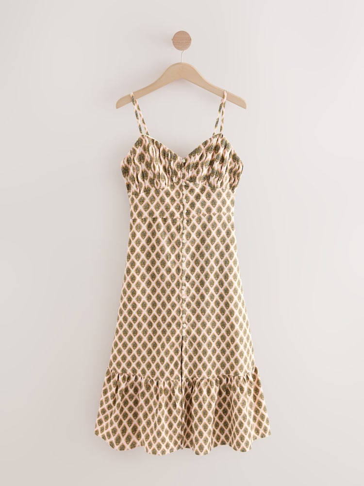 Khaki Green Button Down Midi Dress With Linen - Image 7 of 9