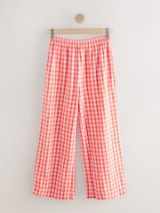 Pink/Red Textured Gingham Wide Leg 100% Cotton Trousers - Image 7 of 9