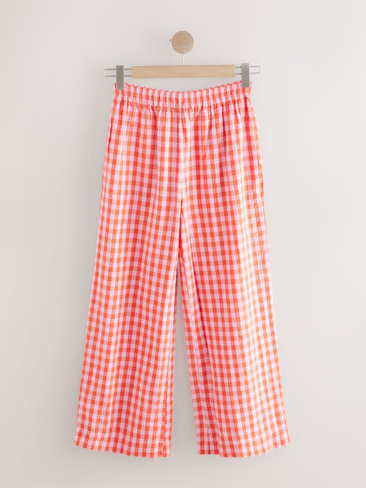 Rose/rouge - Pantalon large texturé vichy 100% coton - Image 7 of 9