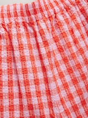 Pink/Red Textured Gingham Wide Leg 100% Cotton Trousers - Image 8 of 9