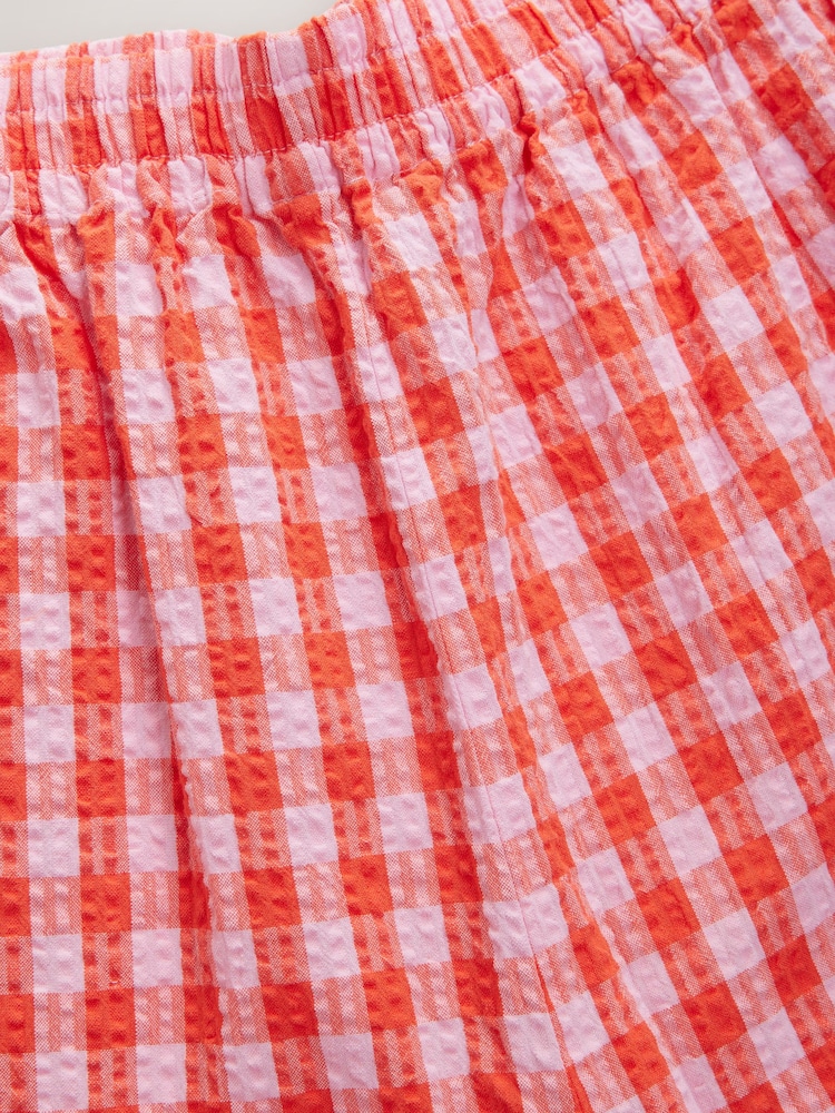 Rose/rouge - Pantalon large texturé vichy 100% coton - Image 8 of 9