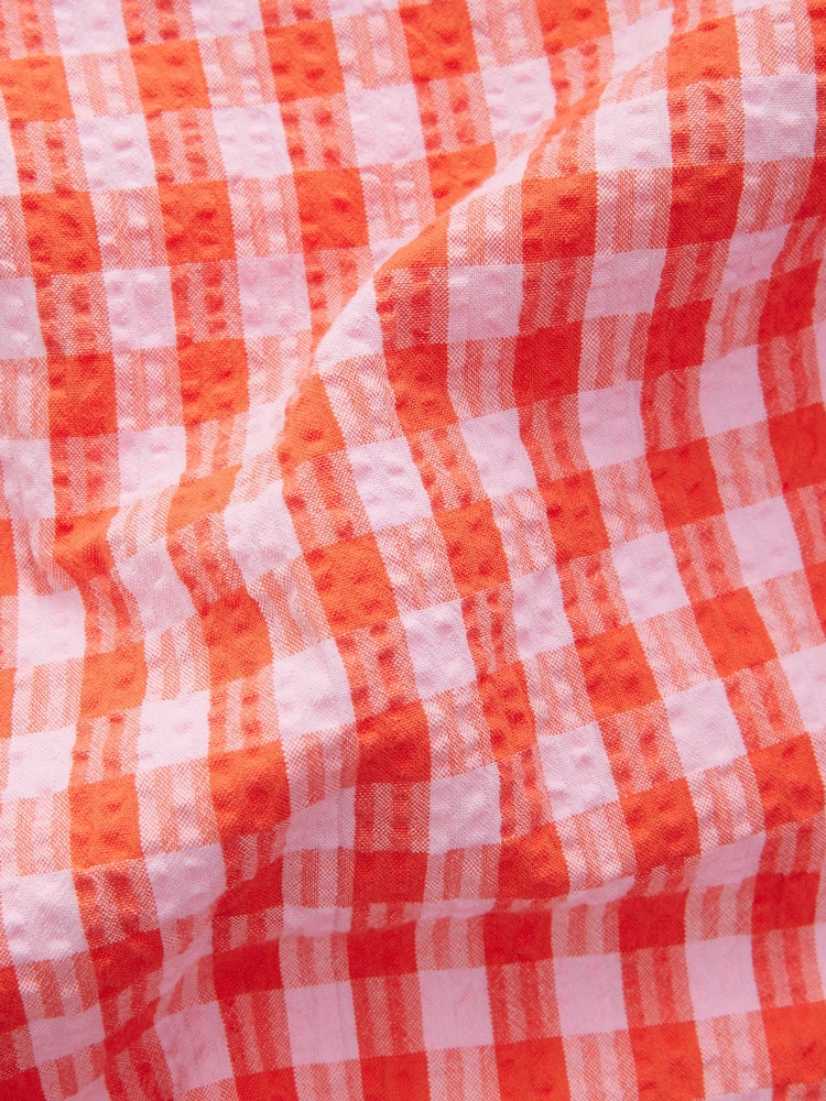 Pink/Red Textured Gingham Wide Leg 100% Cotton Trousers - Image 9 of 9