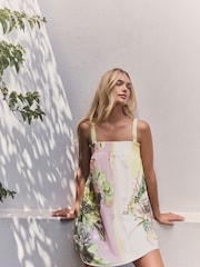 Lilac/White Mini Summer 100% Cotton Dress - Image 3 of 11