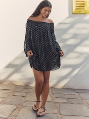 Black Long Sleeve Sheer Sparkle Cover-Up - Image 2 of 5