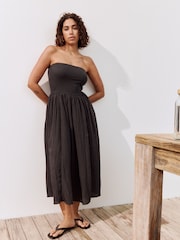 Black Bandeau Jersey Woven Mix Midi Dress - Image 1 of 4
