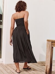 Black Bandeau Jersey Woven Mix Midi Dress - Image 2 of 4