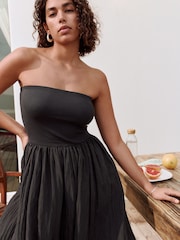 Black Bandeau Jersey Woven Mix Midi Dress - Image 3 of 4