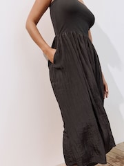 Black Bandeau Jersey Woven Mix Midi Dress - Image 4 of 4