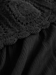 Black One Shoulder Crochet Mix Wide Leg Jumpsuit - Image 2 of 3