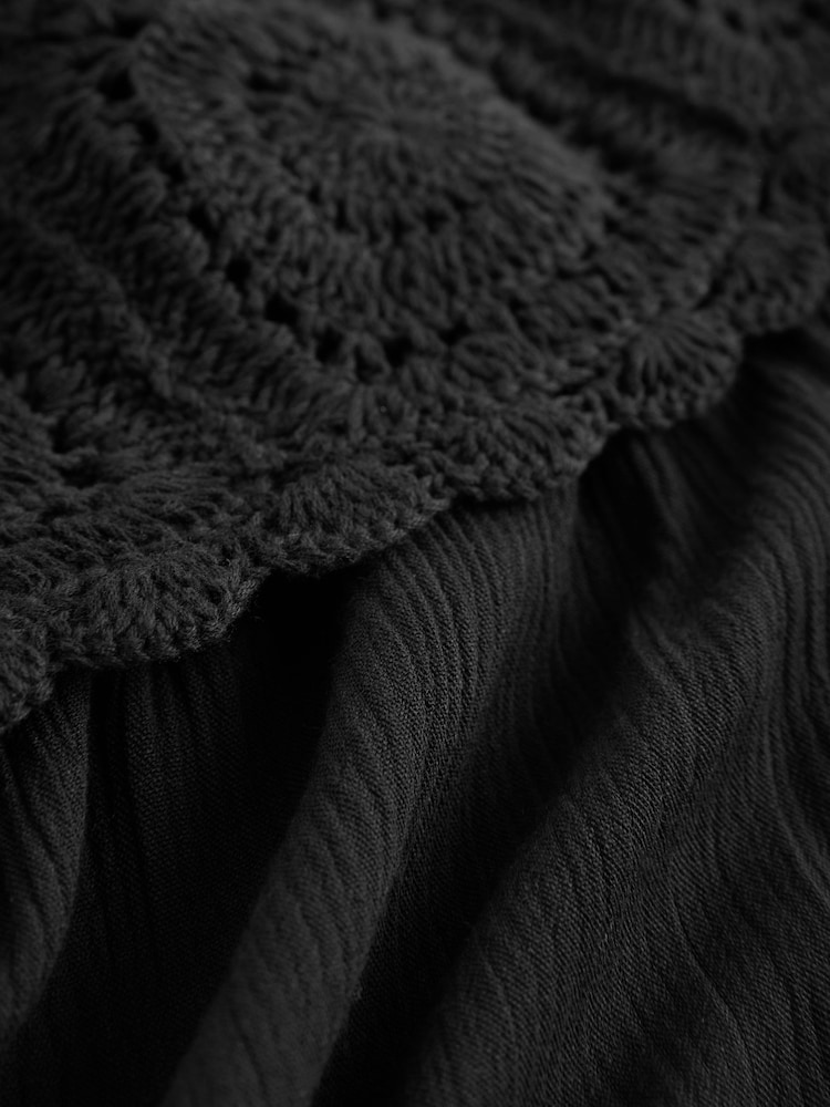 Black One Shoulder Crochet Mix Wide Leg Jumpsuit - Image 2 of 3