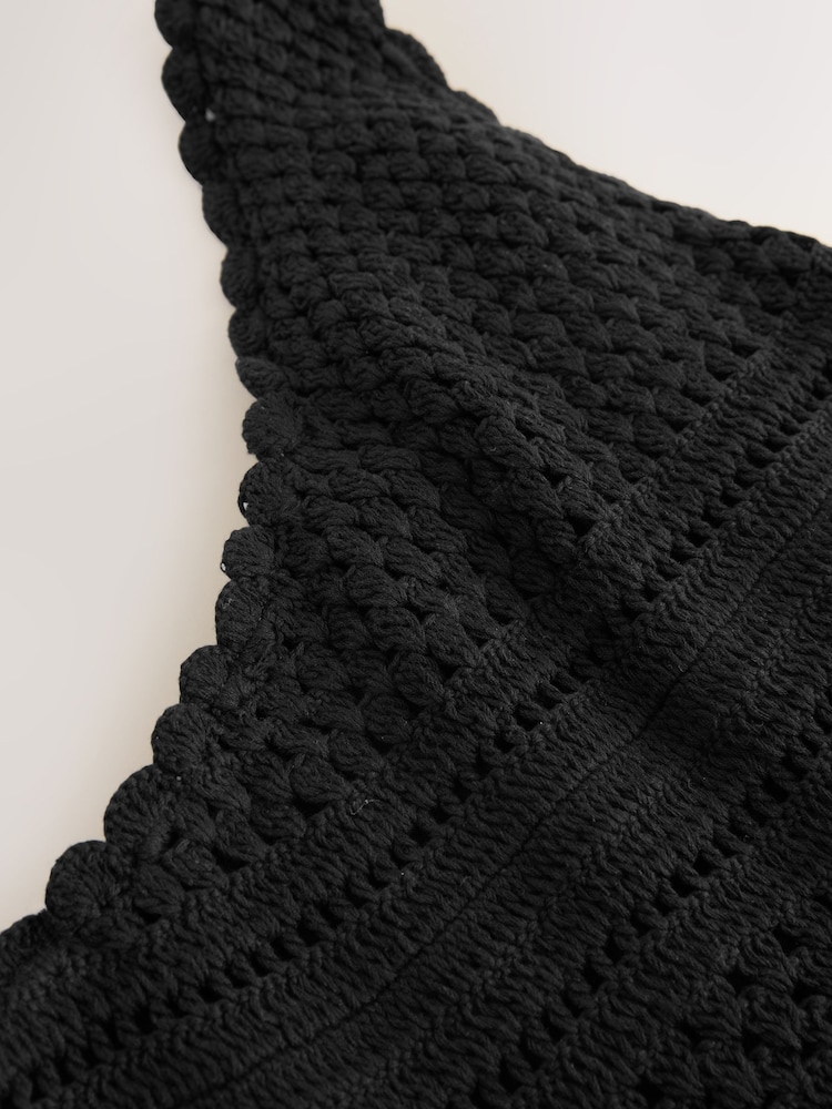 Black One Shoulder Crochet Mix Wide Leg Jumpsuit - Image 3 of 3