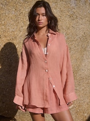 Rose pêche - Chemise de plage 100% lin - Image 1 de 7