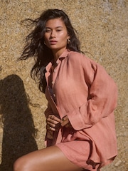 Rose pêche - Chemise de plage 100% lin - Image 5 de 7
