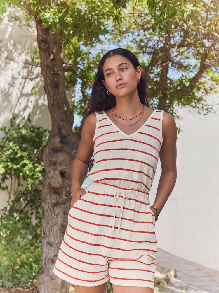 Red/Ecru Jersey V-Neck Playsuit - Image 1 of 8