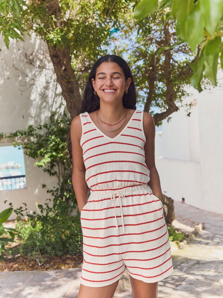 Red/Ecru Jersey V-Neck Playsuit - Image 2 of 8
