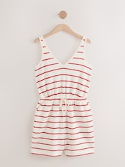 Red/Ecru Jersey V-Neck Playsuit - Image 6 of 8