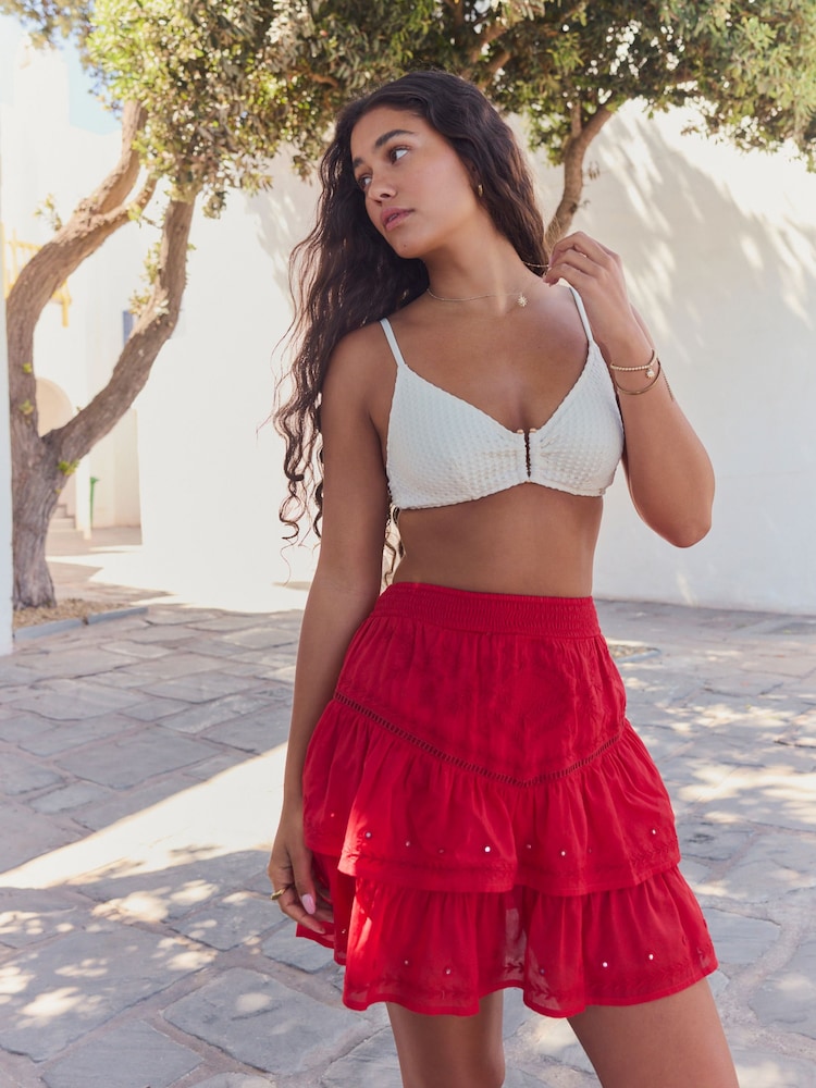 Red Rara Style 100% Cotton Mini Skirt - Image 2 of 8