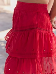 Red Rara Style 100% Cotton Mini Skirt - Image 5 of 8