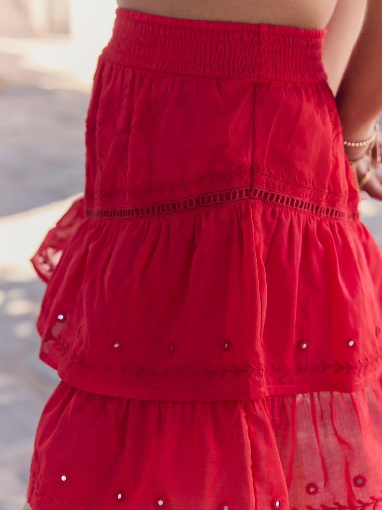 Red Rara Style 100% Cotton Mini Skirt - Image 5 of 8