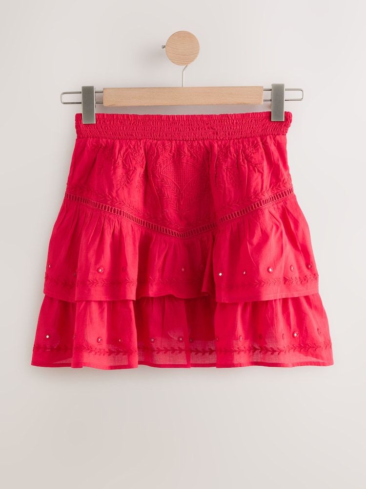 Red Rara Style 100% Cotton Mini Skirt - Image 6 of 8
