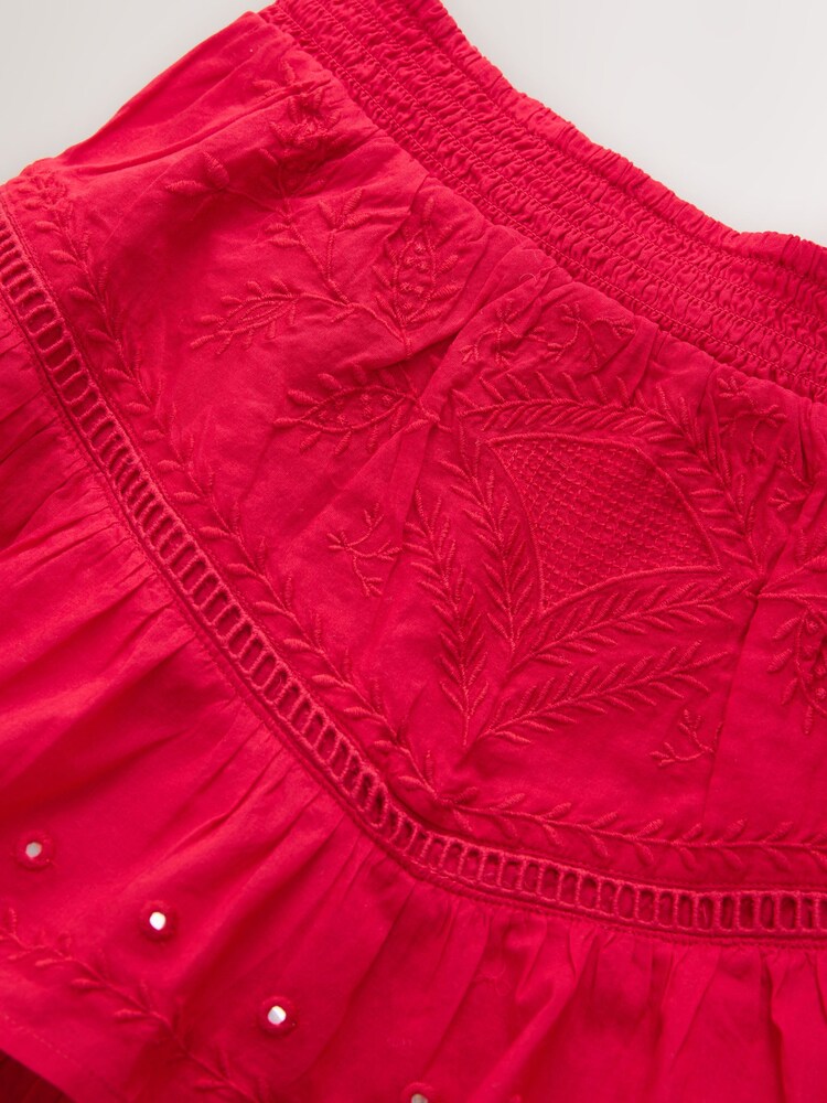 Red Rara Style 100% Cotton Mini Skirt - Image 7 of 8