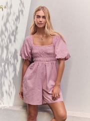 Pink/Yellow Off Shoulder Textured Playsuit - Image 1 of 4
