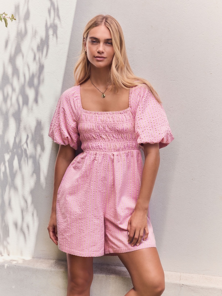 Pink & Gelb - Off Shoulder Textured Playsuit - Bild 1 von 7 Pink & Gelb - Off Shoulder Textured Playsuit - Bild 1 von 7