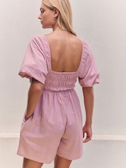 Pink/Yellow Off Shoulder Textured Playsuit - Image 3 of 4
