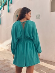 Teal Blue 100% Cotton Long Sleeve Playsuit - Image 3 of 7