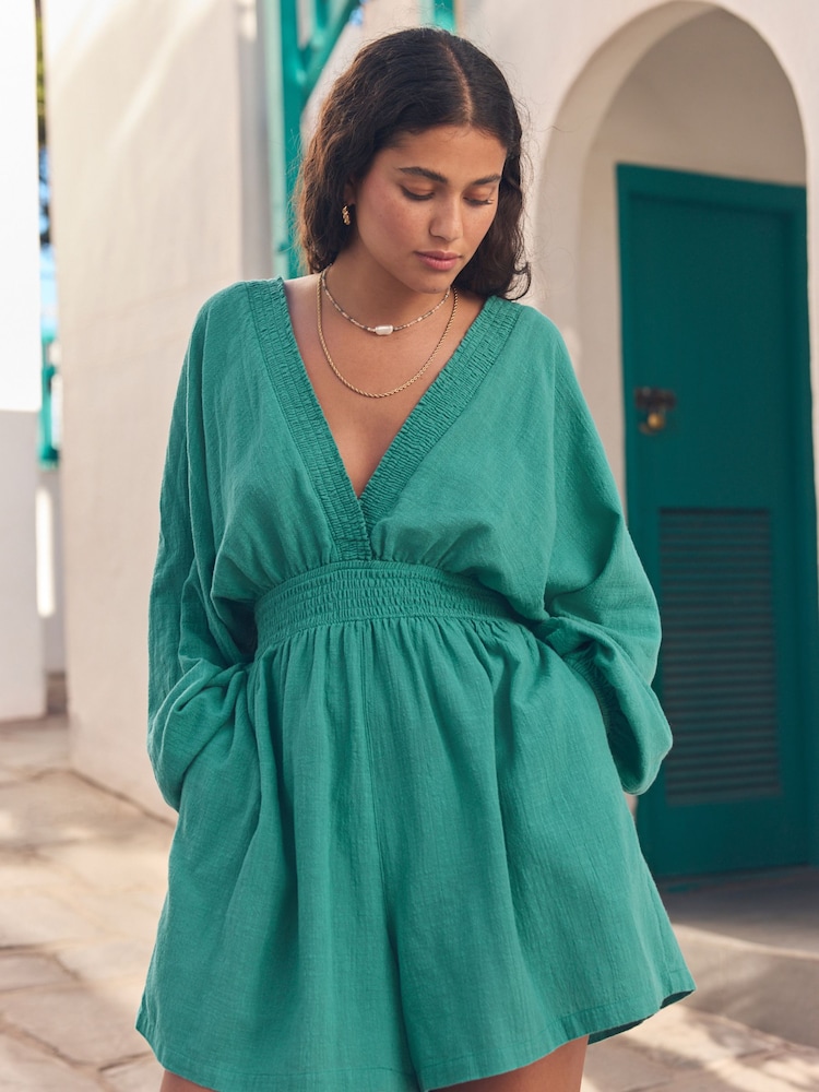 Teal Blue Long Sleeve Playsuit - Image 3 of 10