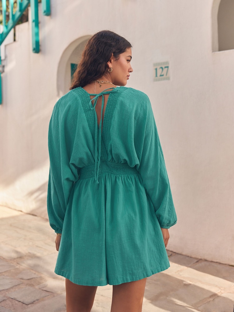 Teal Blue Long Sleeve Playsuit - Image 4 of 10