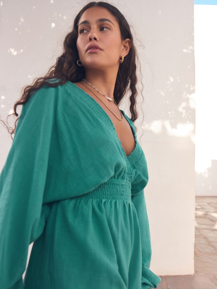 Teal Blue Long Sleeve Playsuit - Image 5 of 10