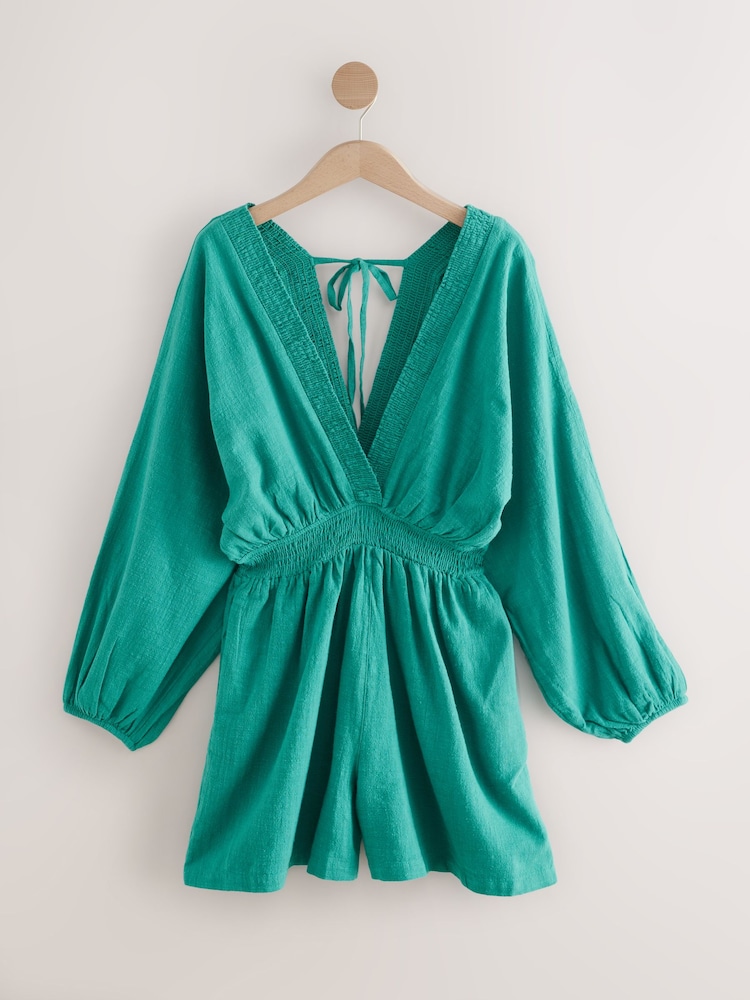 Teal Blue Long Sleeve Playsuit - Image 8 of 10