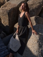 Black 100% Linen Midi Skirt - Image 2 of 5
