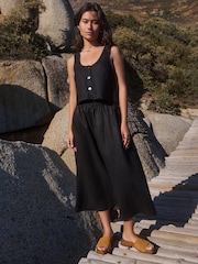 Black 100% Linen Midi Skirt - Image 3 of 5
