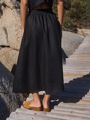Black 100% Linen Midi Skirt - Image 4 of 5