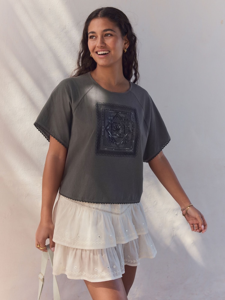 Gris antracita - Camisa corta con bordado - Imagen 1 de 8 Gris antracita - Camisa corta con bordado - Imagen 1 de 8