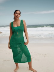 self. Green Crochet Maxi Beach Dress - Image 1 of 7