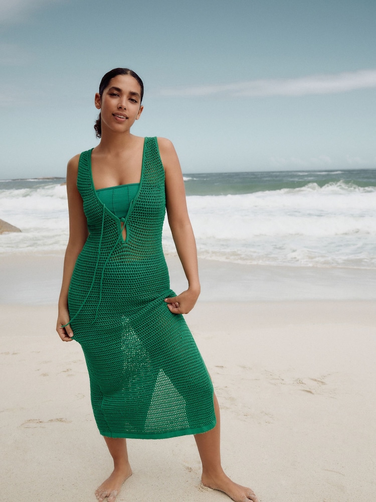 self. Green Crochet Maxi Beach Dress - Image 1 of 7