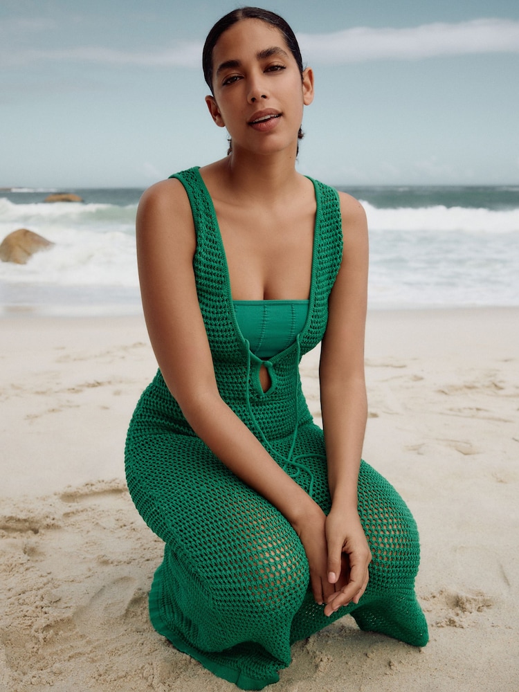 self. Green Crochet Maxi Beach Dress - Image 2 of 7