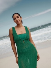 self. Green Crochet Maxi Beach Dress - Image 3 of 7