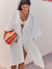 White 100% Cotton Textured Beach Cover-Up - Image 1 of 10
