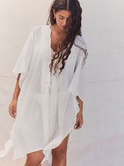 White 100% Cotton Textured Beach Cover-Up - Image 2 of 10