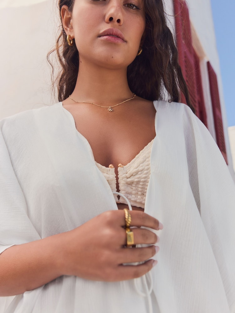 White 100% Cotton Textured Beach Cover-Up - Image 6 of 10