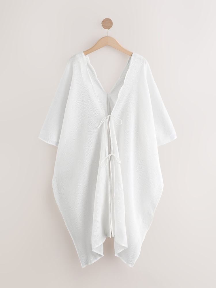 White 100% Cotton Textured Beach Cover-Up - Image 8 of 10