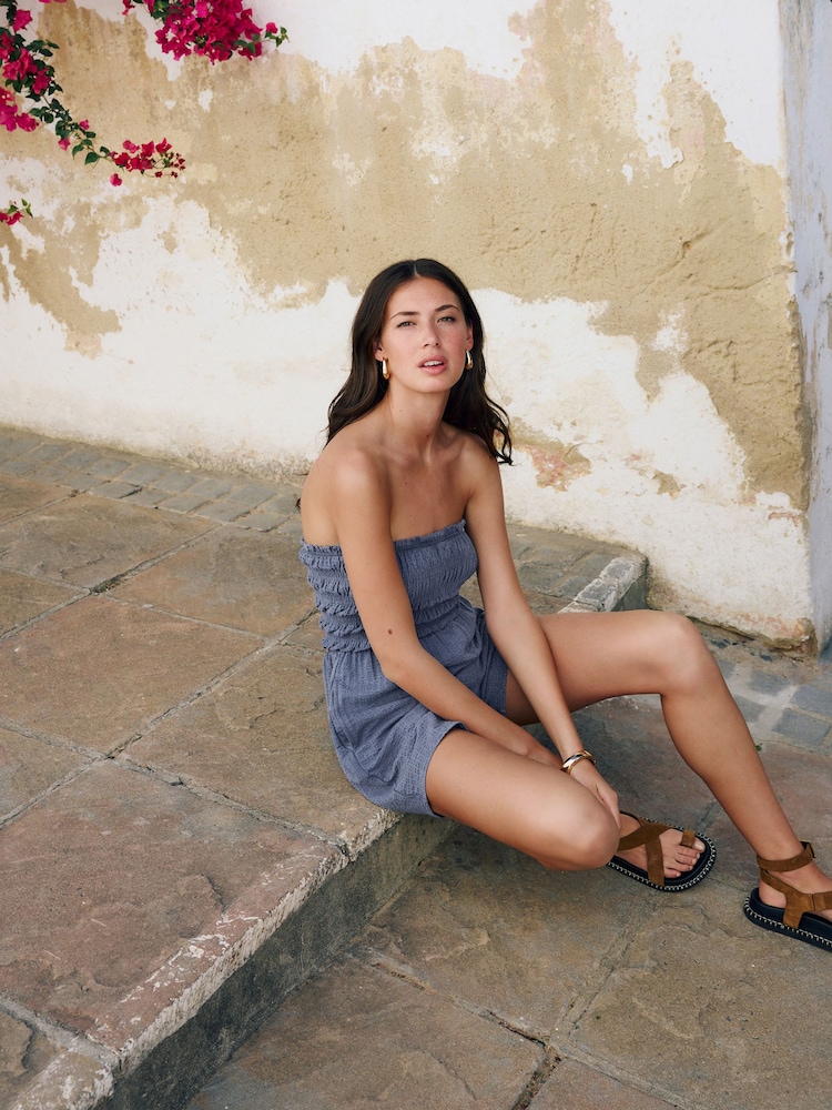 Blue Wash Bandeau Shirred Playsuit - Image 2 of 9