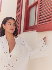 Cream 100% Cotton Broderie Kaftan Cover-Up - Image 5 of 6